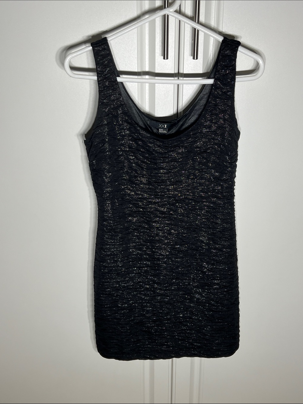 XXI Black Ruched Metallic-Thread dress
